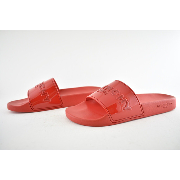Givenchy Paris Red Rubber Logo Embossed Slide On Pool Sandal Flip Flop Flat 40 - Picture 10 of 12
